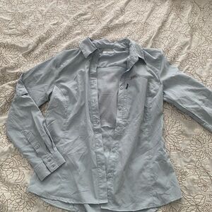 Columbia Light Gray/blue Long-Sleeve Button-Up Shirt